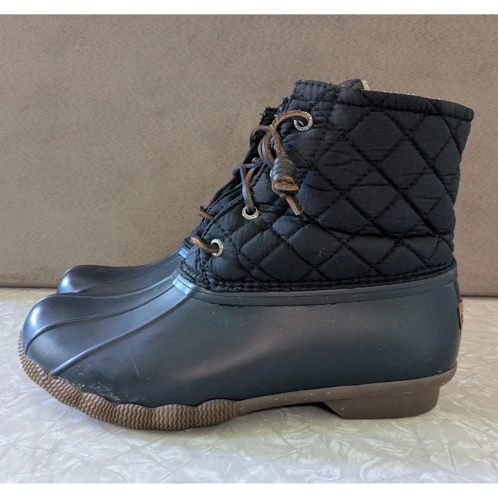 Sperry Topsider Quilted Duck Boots Black Ankle Rain Boots Womens 8W